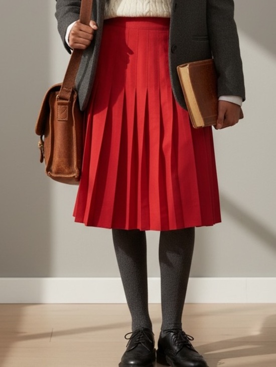 St. Michael Dresses & Skirts - VNTG St Michael Red Pleated Midi Skirt - Made in UK - Dark Academia Preppy